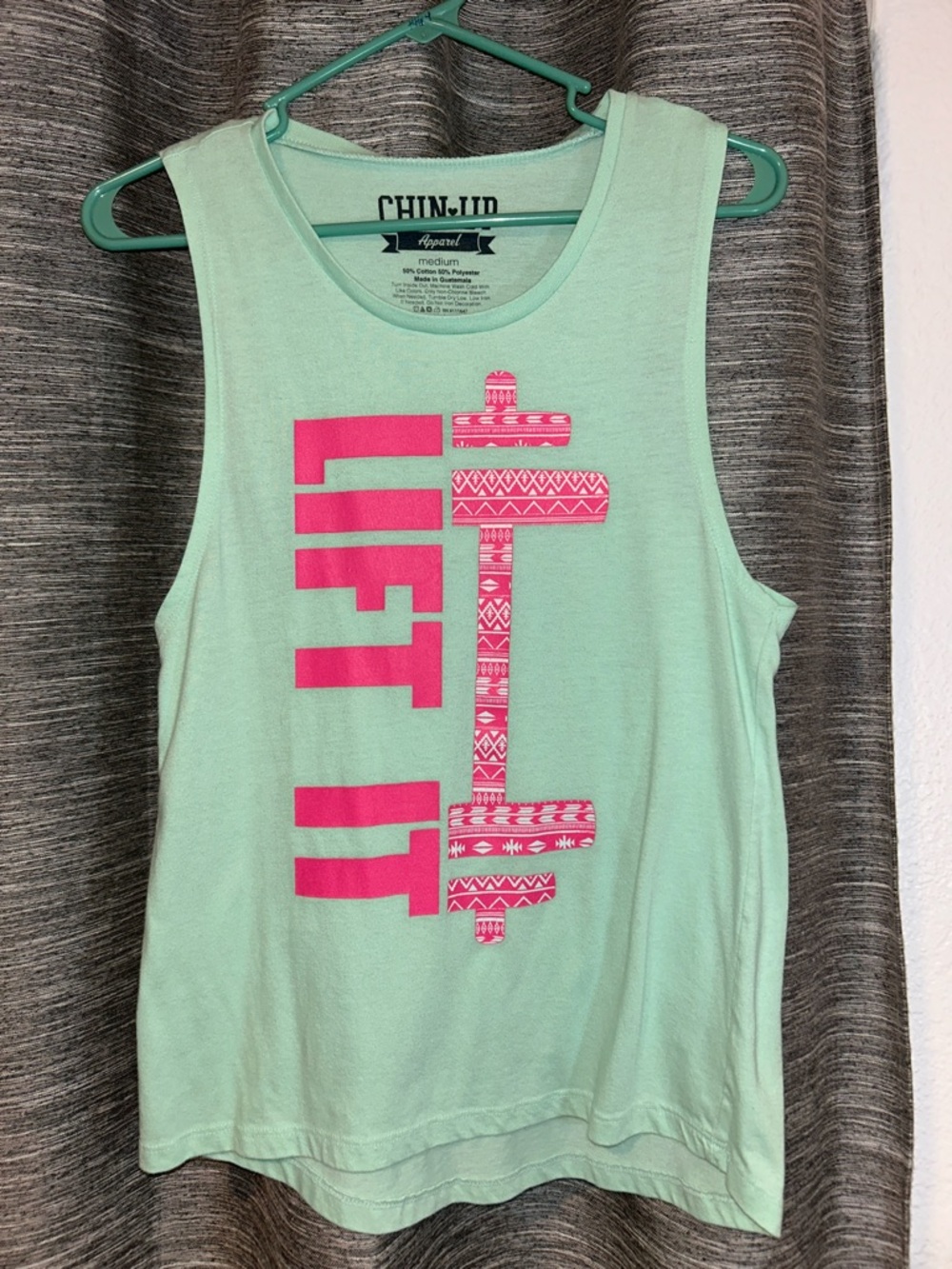 Chin Up Apparel Mint Tank Top with Pink Graphic